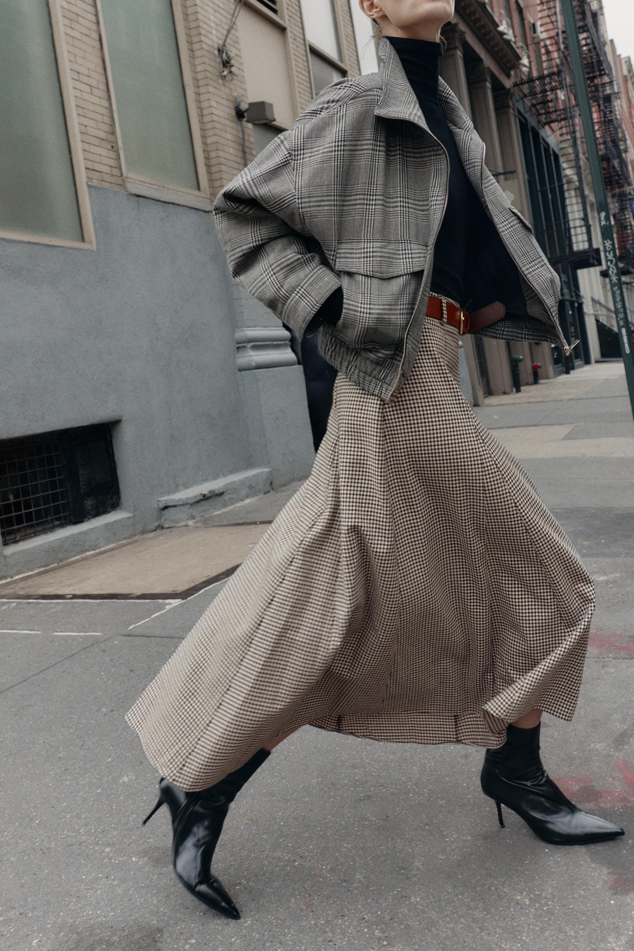 JUPE MI-LONGUE CAPE CEINTURE PIED-DE-POULE